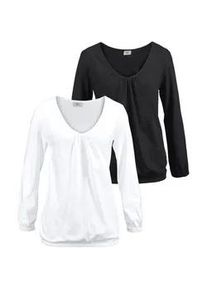 Langarmshirt Flashlights, Damen, Gr. 48/50, schwarz-wei&szlig; (wei&szlig;, schwarz), Single Jersey, Obermaterial: 95% Viskose, 5% Elasthan, clean, unifarben, Basic, figurbetont h&uuml;ftbedeckend, Shirts Langarmshirt, figurbetonter Schnitt, aus Viskosemischung