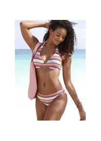 B&uuml;gel-Bikini Venice Beach, Damen, Gr. 36, Cup F, beige (creme, rosa), Recycling-Polyamid, gestreift, strukturiert, Bikini-Sets B&uuml;gel-Bikini, mit strukturierter Ware