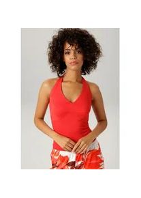 Neckholdertop Aniston CASUAL, Damen, Gr. 40, rot, Single Jersey, Obermaterial: 95% Viskose, 5% Elasthan, unifarben, sehr figurbetont taillenbedeckt, V-Ausschnitt, Tops Neckholdertop, mit Tr&auml;gern zum Knoten