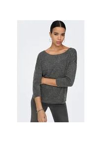 3/4-Arm-Shirt Only "ONLALBA 3/4 TOP JRS NOOS", Damen, Gr. XS, grau (dunkelgrau melange), Feinstrick, Obermaterial: 95% Polyester, 5% Elasthan, meliert, h&uuml;ftbedeckend, U-Boot-Ausschnitt, Shirts 3/4-Arm-Shirt