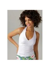 Neckholdertop Aniston CASUAL, Damen, Gr. 46, wei&szlig;, Single Jersey, Obermaterial: 95% Viskose, 5% Elasthan, unifarben, sehr figurbetont taillenbedeckt, V-Ausschnitt, Tops Neckholdertop, mit Tr&auml;gern zum Knoten