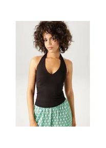 Neckholdertop Aniston CASUAL, Damen, Gr. 36, schwarz, Single Jersey, Obermaterial: 95% Viskose, 5% Elasthan, unifarben, sehr figurbetont taillenbedeckt, V-Ausschnitt, Tops Neckholdertop, mit Tr&auml;gern zum Knoten