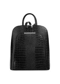 Cityrucksack CLUTY, Damen, Gr. B/H/T: 28cm x 29cm x 12cm, onesize, schwarz, Leder, Rindsleder, Rucks&auml;cke Cityrucksack, echt Leder, Made in Italy