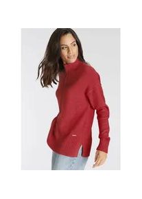 Stehkragenpullover Laura Scott, Damen, Gr. 34, rot (rot, orange), Strick, Obermaterial: 50% Viskose, 28% Polyester, 22% Polyamid, unifarben, oversize h&uuml;ftlang, hoch geschlossener Ausschnitt, Pullover Stehkragenpullover, mit Zierbiese in l&auml;ssiger Passform