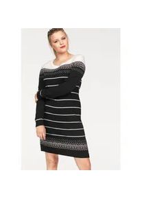 Strickkleid Kangaroos, Damen, Gr. 50, N-Gr, schwarz (schwarz gemustert), Strick, Obermaterial: 50% Baumwolle, 50% Polyacryl, gemustert, figurbetont mini, Rundhals, Rippb&uuml;ndchen, Kleider Strickkleid, figurbetont, im Norweger-Stil, aus Baumwollmischung, lang&auml;rmlig