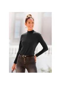 Stehkragenshirt Lascana, Damen, Gr. 32/34, schwarz, Jersey, Obermaterial: 95% Baumwolle, 5% Elasthan, unifarben, figurbetont h&uuml;ftlang, Shirts Stehkragenshirt