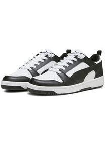 Sneaker Puma "REBOUND V6 LOW", Damen, Gr. 38, schwarz-wei&szlig; (Puma wei&szlig;, Puma schwarz, Puma wei&szlig;), Synthetik, unifarben, Schuhe Sneaker, niedrig geschnitten, mit Schn&uuml;rverschluss, aus getrommeltem Leder