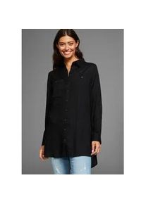 Longbluse BOYSEN'S, Damen, Gr. 50 (XL), schwarz, Web, Obermaterial: 100% Viskose, unifarben, figurumspielend h&uuml;ftbedeckend, 1-Knopf-Manschette, Blusen Longbluse Bluse Hemdbluse, mit tiefen Seitenschlitzen, Topseller