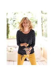 Langarmshirt Ambria "Shirt", Damen, Gr. 38, bunt (marine, ocker, bedruckt), 50% Baumwolle, 50% Modal, gemustert, Rundhals, Shirts Langarmshirt