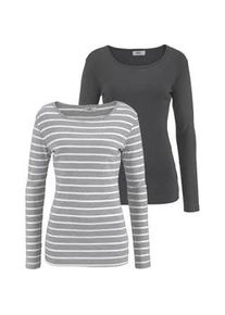 Langarmshirt Flashlights, Damen, Gr. 44/46 (L), bunt (grau, wei&szlig;, gestreift, anthrazit, meliert), Feinripp, Obermaterial: 95% Baumwolle, 5% Viskose. Obermaterial Uni: 60% Baumwolle, 40% Polyester, gestreift, unifarben, Basic, sehr figurbetont h&uuml;ftlang, Rundhals, Shirts Langarmshirt, Langarm, sehr figurbetonter Schnitt, aus 100% Baumwolle, Topseller