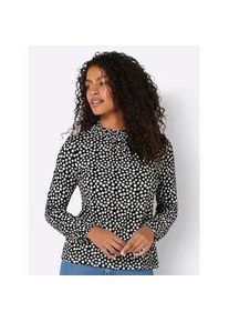 Stehkragenshirt Inspirationen "Stehkragen-Shirt", Damen, Gr. 38, schwarz (ecru, schwarz, bedruckt), 95% Viskose, 5% Elasthan, unifarben, Shirts Stehkragenshirt