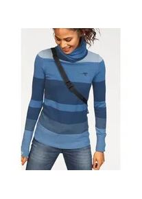 Rollkragenpullover Kangaroos, Damen, Gr. 48/50, blau (blau, mittelblau), Strick, Obermaterial: 50% Baumwolle, 50% Polyacryl, gestreift, figurbetont h&uuml;ftlang, Rippb&uuml;ndchen, Pullover Rollkragenpullover, gestreift mit hohem Stehkragen, Topseller