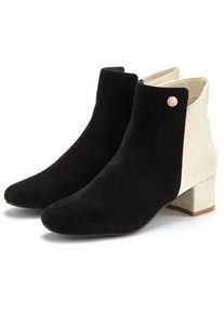 Stiefelette Lascana, Damen, Gr. 40, schwarz (schwarz, creme), Microfaser, mehrfarbig, Schuhe Stiefelette, mit raffiniertem Detail und Blockabsatz, kurzer Stiefel VEGAN
