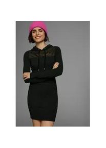 Strickkleid Melrose, Damen, Gr. 36, N-Gr, schwarz, Feinstrick, Obermaterial: 50% Viskose, 28% Polyester, 22% Polyamid. Spitze: 90% Polyamid, 10% Elasthan, unifarben, sehr figurbetont mini, Rundhals, Rippstrickb&uuml;ndchen, Kleider Strickkleid, Mini-L&auml;nge, mit Spitzeneinsatz und Kapuze