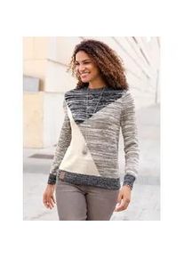 Stehkragenpullover Casual Looks "Pullover", Damen, Gr. 46, grau (taupe, schwarz, meliert), 50% Baumwolle, 50% Polyacryl, gemustert, mehrfarbig, meliert, Pullover Stehkragenpullover