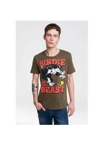 T-Shirt logoshirt "Looney Tunes &ndash; Sylvester & Tweety", Herren, Gr. XS, gr&uuml;n (olivgr&uuml;n, gr&uuml;n), 100% Baumwolle, unifarben, normal, Rundhals, Shirts T-Shirt, mit coolem Print