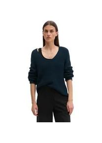 Marc O'Polo Strickpullover MARC O'POLO "aus Organic Cotton-Qualit&auml;t", Damen, Gr. XXS, blau (night sky), Obermaterial: 100% Baumwolle, unifarben, V-Ausschnitt, Pullover Strickpullover