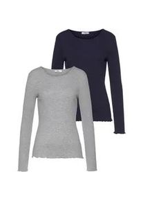 Langarmshirt Flashlights, Damen, Gr. 48/50, blau (marine, grau, meliert), Feinripp, Obermaterial: 100% Baumwolle. Obermaterial Melange: 95% Baumwolle, 5% Viskose, unifarben, Basic, sehr figurbetont h&uuml;ftbedeckend, Shirts Langarmshirt, sehr figurbetonter Schnitt, Feinrippstoff aus 100% Baumwolle