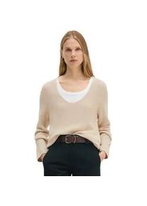 Marc O'Polo Strickpullover MARC O'POLO "aus Organic Cotton-Qualit&auml;t", Damen, Gr. XS, beige (sandy melange), Obermaterial: 100% Baumwolle, unifarben, V-Ausschnitt, Pullover Strickpullover
