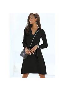 Strickkleid Lascana, Damen, Gr. 42, N-Gr, schwarz, Rippstrick, Obermaterial: 50% Viskose, 25% Polyamid, 25% Polyester, unifarben, figurumspielend kniefrei, herzf&ouml;rmiger Ausschnitt, Kleider Strickkleid, und V-Ausschnitt, Herbst- Winterkleid, casual-elegant