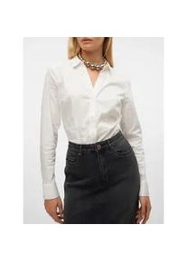 V&eacute;ro Moda Blusenbody VERO MODA "VMLADY L/S G-STRING SHIRT WVN NEW NOOS", Damen, Gr. S (36), N-Gr, wei&szlig; (snow wei&szlig;), Web, Obermaterial: 75% Baumwolle, 22% Nylon, 3% Elasthan, unifarben, V-Ausschnitt, Bodys