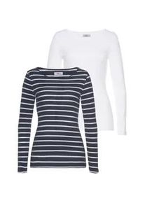 Langarmshirt Flashlights, Damen, Gr. 40/42 (M), blau (marine, wei&szlig;, gestreift, wei&szlig;), Feinripp, Obermaterial: 100% Baumwolle, gestreift, unifarben, Basic, sehr figurbetont h&uuml;ftlang, Rundhals, Shirts Langarmshirt, Langarm, sehr figurbetonter Schnitt, aus 100% Baumwolle