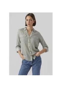 V&eacute;ro Moda Hemdbluse VERO MODA "VMBUMPY L/S SHIRT NEW WVN GA NOOS", Damen, Gr. L, gr&uuml;n (laurel wreath stripes), Web, Obermaterial: 100% Viskose, gestreift, regular fit Po-bedeckend, V-Ausschnitt, mit Riegel Manschette, Blusen Hemdbluse, Viskose, regular fit