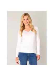Langarmshirt Base Level, Damen, Gr. 36, wei&szlig;, Web, Obermaterial: 96% Viskose, 4% Elasthan, unifarben, regular fit normal, V-Ausschnitt, Shirts Langarmshirt, mit V-Ausschnitt