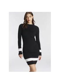 Strickkleid AJC, Damen, Gr. 36, N-Gr, schwarz (schwarz, rot), Feinstrick, Obermaterial: 50% Viskose, 28% Polyester, 22% Polyamid, gestreift, figurbetont kurz, Rippb&uuml;ndchen, Kleider Strickkleid, mit Kontraststreifen aus weicher Viskosemischung