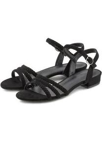 Sandale Lascana "Sommerschuh", Damen, Gr. 43, schwarz, Obermaterial: 100% Textilmaterial. Decksohle: 100% Lederimitat. Futter: 100% Lederimitat. Laufsohle: 100% Synthetik, unifarben, Schuhe Riemchensandale Sandalette, Sandalette, Sommerschuh mit geflochtenen Riemchen VEGAN