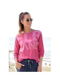 Langarmshirt ELBSAND "Niola", Damen, Gr. L (40), pink, Jersey, Obermaterial: 50% Baumwolle, 50% Polyester, unifarben, figurumspielend h&uuml;ftlang, Rundhals, Shirts Langarmshirt, mit gro&szlig;em Frontprint, Longsleeve aus Baumwoll-Mix, Topseller