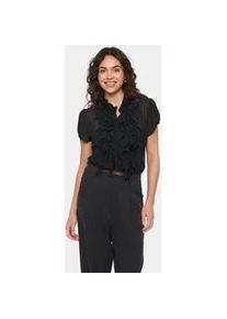 Chiffonbluse SAINT TROPEZ "LiljaSZ SS Shirt", Damen, Gr. M, schwarz, Chiffon, Obermaterial: 100% Polyester, leicht transparent, unifarben, normal, Blusen Chiffonbluse