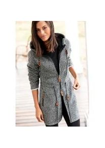 Fleecejacke Lascana, Damen, Gr. 48/50, grau (anthrazit), Fleece, Obermaterial: 100% Polyester, Jacken Fleecejacke, mit Kapuze