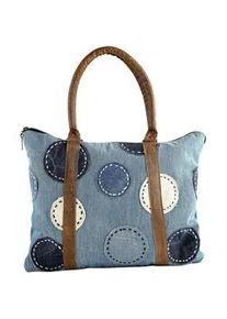 Schultertasche "Patchwork", Damen, Gr. B/H/T: 39cm x 32cm x 3cm onesize, blau, Baumwolle, Collezione Alessandro, Taschen Schultertasche, aus Jeansstoff mit Leder Henkel