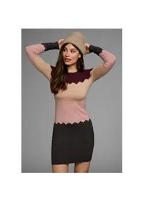 Strickkleid Laura Scott, Damen, Gr. 42, N-Gr, bunt (bordeaux, rosa, gemustert), Strick, Obermaterial: 50% Viskose, 28% Polyester, 22% Polyamid, colorblocking, figurbetont mini, Rundhals, B&uuml;ndchen, Kleider Strickkleid, figurbetont, mit besonderem Streifenmuster