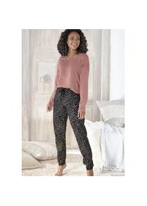 Pyjama Vivance DREAMS, Damen, Gr. 32/34, orange (aprikose, schwarz), Single Jersey, Obermaterial: 100% Baumwolle, ethno, gemustert, unifarben, loose fit lang, Rundhals, B&uuml;ndchen, Homewear-Sets Pyjama, mit malerischem Fischgrat-Muster, Topseller