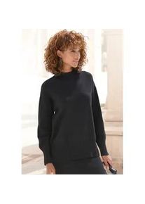 Stehkragenpullover Lascana, Damen, Gr. 36/38, schwarz, Strick, Obermaterial: 50% Viskose, 28% Polyester, 22% Polyamid, unifarben, figurumspielend h&uuml;ftbedeckend, hoch geschlossener Ausschnitt, Pullover Stehkragenpullover, mit breiten Abschl&uuml;ssen, klassischer Strickpullover