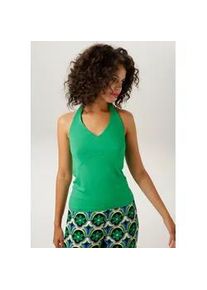 Neckholdertop Aniston CASUAL, Damen, Gr. 40, gr&uuml;n, Single Jersey, Obermaterial: 95% Viskose, 5% Elasthan, unifarben, sehr figurbetont taillenbedeckt, V-Ausschnitt, Tops Neckholdertop, mit Tr&auml;gern zum Knoten