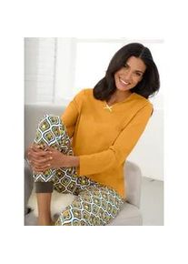 Schlafhose, Damen, Gr. 40/42, Normalgr&ouml;&szlig;en, gelb (anthrazit, ocker, bedruckt), 100% Baumwolle, gemustert, mehrfarbig, Hosen Schlafhose