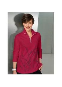 Langarm-Poloshirt Classic Basics "Winter-Shirt", Damen, Gr. 44, rot (rot, gemustert), 100% Baumwolle, unifarben, ohne Ausschnitt, Shirts