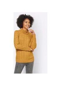 Rollkragenpullover Heine "Rollkragen-Pullover", Damen, Gr. 44, gelb (ocker), 60% Viskose, 40% Baumwolle, unifarben, Pullover Rollkragenpullover