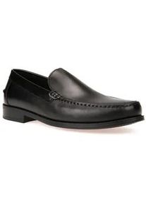 Slipper Geox "U NEW DAMON A", Herren, Gr. 42, schwarz, Leder, Schuhe Slipper, Business Schuh, Loafer mit Blockabsatz