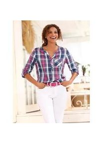 Karobluse Casual Looks, Damen, Gr. 46, bunt (jeansblau, fuchsia, kariert), 100% Viskose, gemustert, kariert, mehrfarbig, V-Ausschnitt, Blusen Karobluse