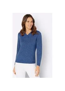 Strickpullover Classic Basics "Langarm-Pullover", Damen, Gr. 44, blau (royalblau, bleu, meliert), 100% Polyacryl, meliert, Pullover Strickpullover