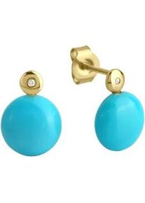 Paar Ohrstecker JAMELLI "Silber 925 vergoldet mit T&uuml;rkis (beh.) und Zirkonia", gelb (gelb, t&uuml;rkis), Ohrringe, Damen, one-size, 5, Silber 925 (Sterlingsilber)