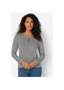 V-Shirt Inspirationen "Druck-Shirt", Damen, Gr. 48, schwarz (ecru, schwarz, bedruckt), 95% Viskose, 5% Elasthan, bedruckt, gemustert, mehrfarbig, V-Ausschnitt, Shirts