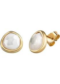 Paar Ohrstecker ZEEme "Silber 925 vergoldet mit wei&szlig;em Perlmutt", gelb (gelb, wei&szlig;), Ohrringe, Damen, one-size, Silber 925 (Sterlingsilber)