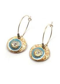 Paar Creolen Firetti "Ohrschmuck Auge", blau (gelbgoldfarben, blau), Ohrringe, Damen, 25mm, Metall