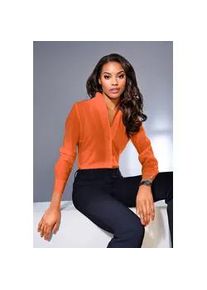 Langarmbluse Heine, Damen, Gr. 38, orange, 97% Baumwolle, 3% Elasthan, unifarben, V-Ausschnitt, Blusen