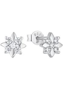 Paar Ohrstecker Amor "Flower-Star", silber (silberfarben,wei&szlig;, kristallwei&szlig;), Ohrringe, Damen, Silber 925 (Sterlingsilber), mit Zirkonia (synth.)